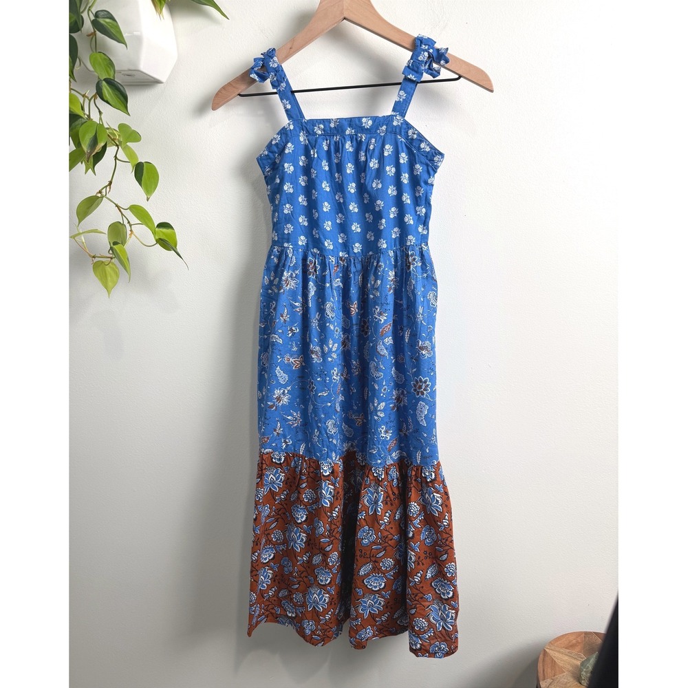 Janie and Jack Blue Floral Tiered Maxi Dress Girls 8 Tie Shoulder Cotton Boho
